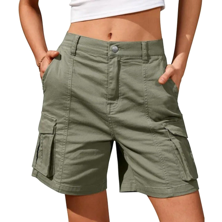 Casual women's cargo shorts, relaxed fit with practical pockets, perfect for summer adventures.
