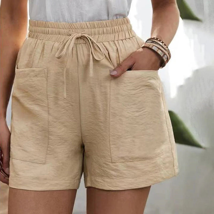 Women's chic summer shorts, relaxed fit with drawstring waist & pockets, perfect for casual everyday comfort.