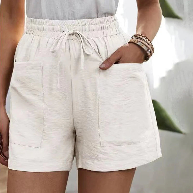 Back view of comfortable women's summer shorts, showcasing relaxed fit and versatile casual design.