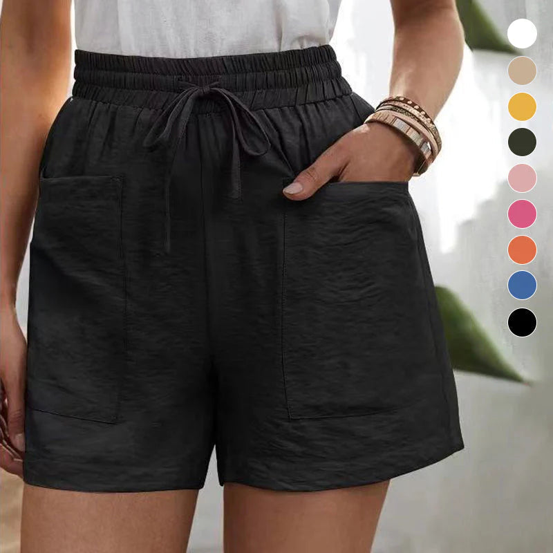 Stylish women's summer shorts featuring an adjustable drawstring waist for a custom, comfortable fit.