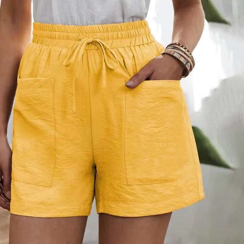 Soft, comfortable women's relaxed fit summer shorts with functional drawstring, ideal for casual days.