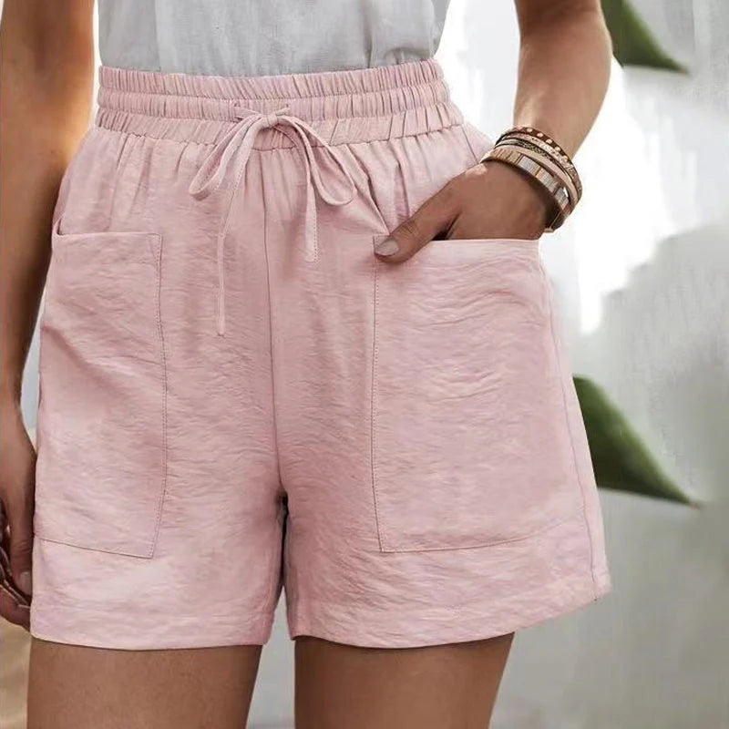 Women's casual summer shorts for active warm weather days, featuring pockets & a comfy drawstring.