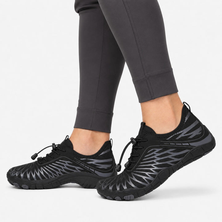 Lightweight women's active shoes with barefoot feel & wide toe box.