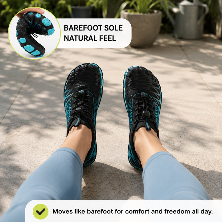Flexible sole women's walking shoes, promoting natural barefoot feel.