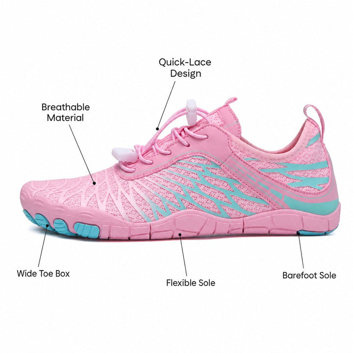 Women's lightweight walking shoes, promoting natural barefoot feel.