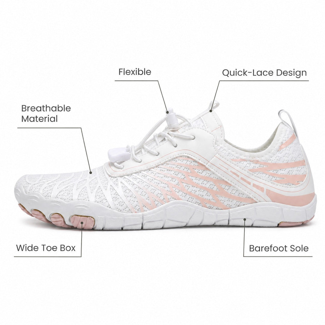 Barefoot women's shoes featuring a flexible sole for natural walking.