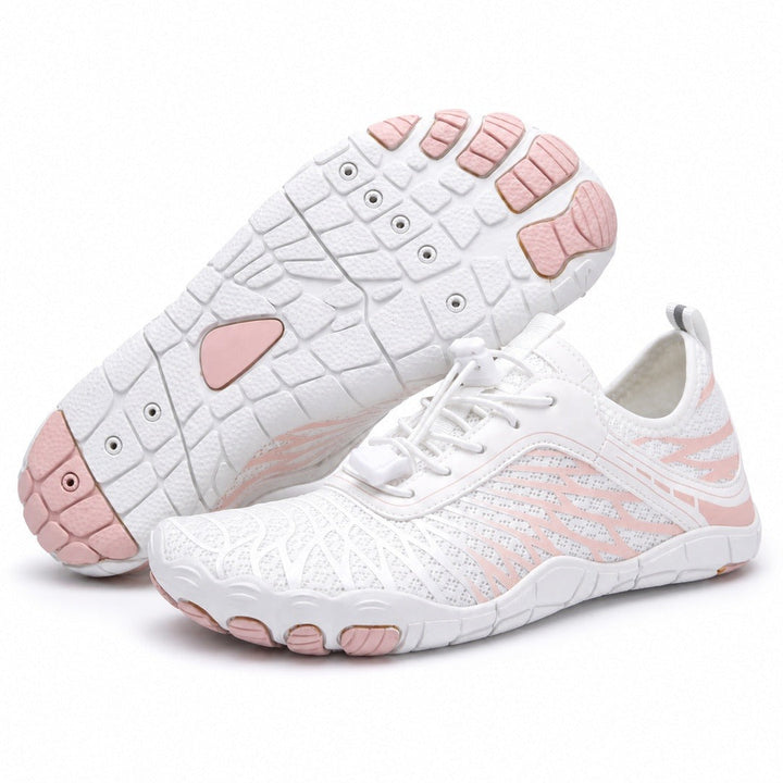 Women's barefoot walking shoes with a flexible sole for natural movement.