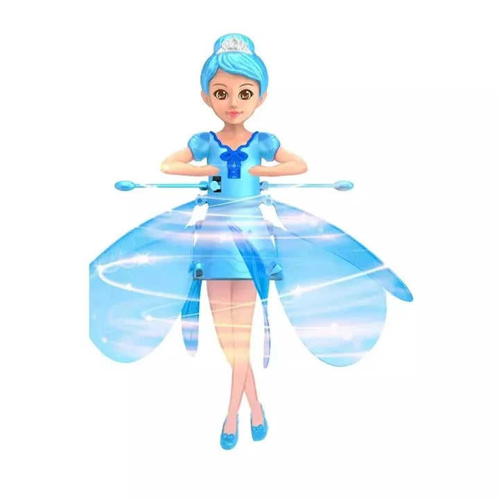 Magical flying doll with dance simulation, vibrant LED lights, & gesture control; a fun interactive toy for children.