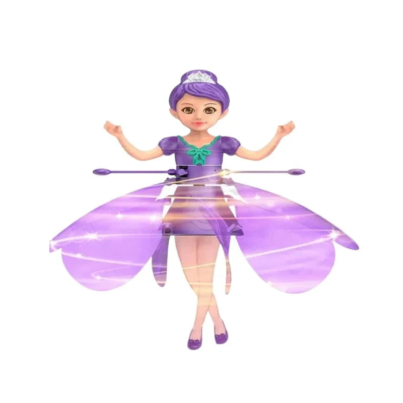 Detail shot of the magical flying doll with intricate design, LED lights ready for interactive gesture control play.