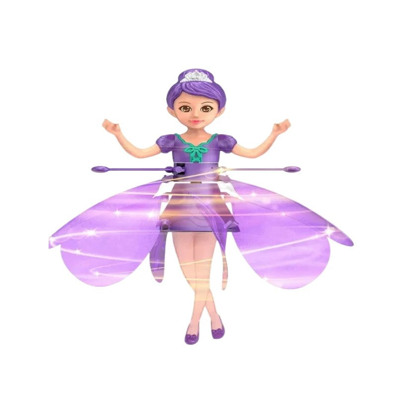 Kids' magical flying doll soaring with vibrant LED lights; an enchanting interactive toy for children.
