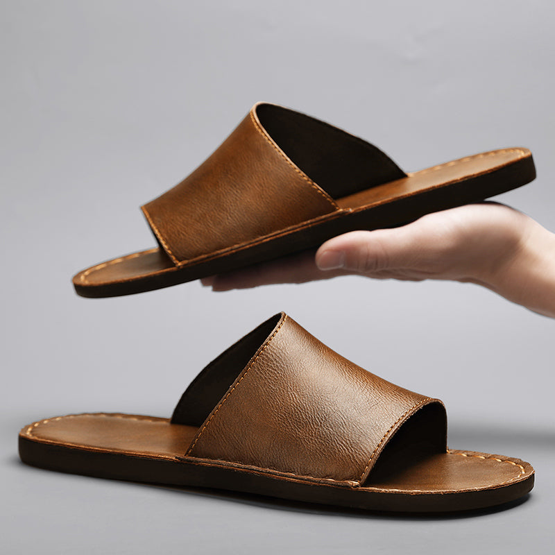 Warm weather men's slip-on slide sandals, single band design for all-day comfort.