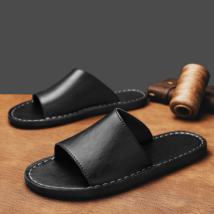 Timeless single band men's slide sandals, essential casual footwear for comfort.