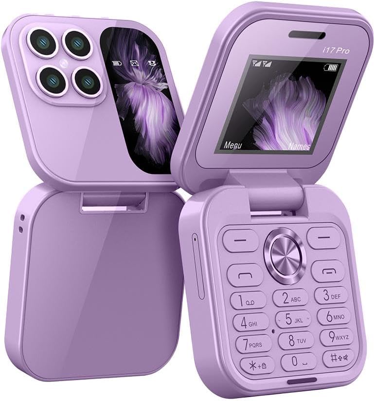 Sleek black unisex foldable mini phone. Compact and stylish for everyday use or travel.