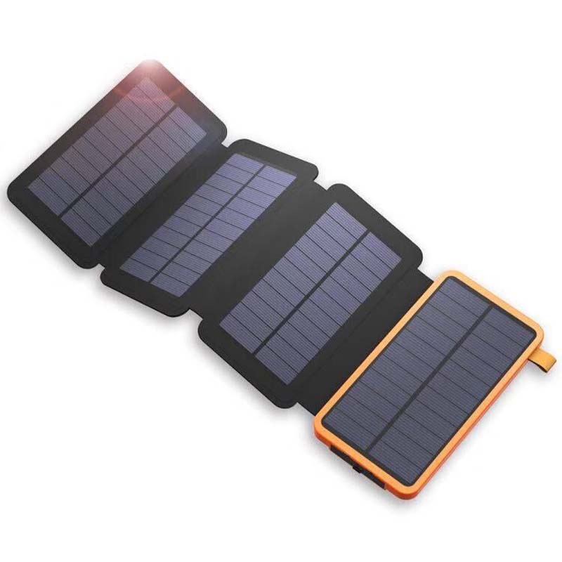 Folding waterproof solar power bank, ideal for outdoor charging & portable devices.