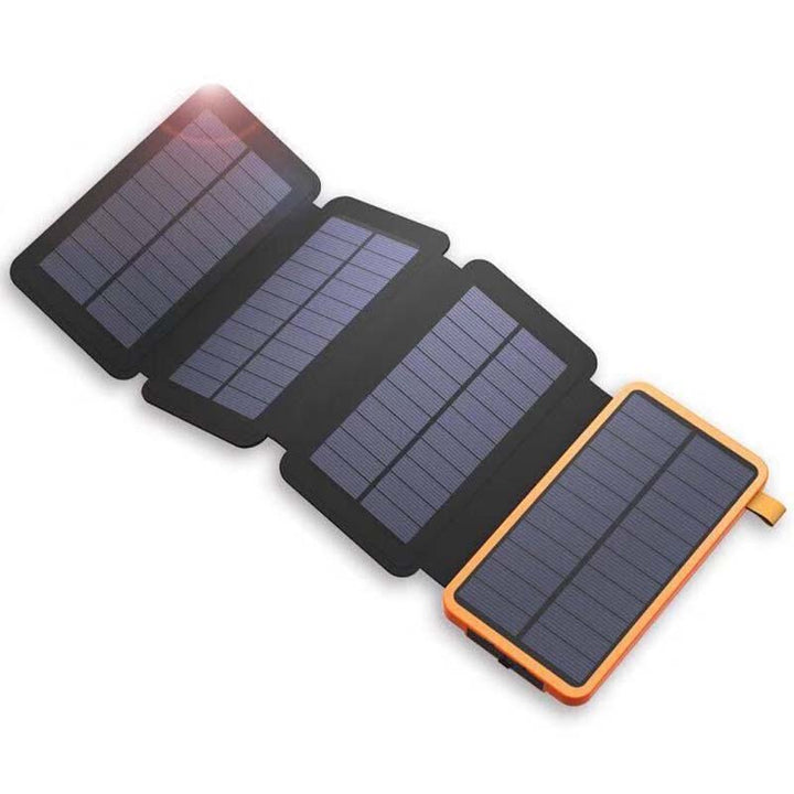 Folding waterproof solar power bank, ideal for outdoor charging & portable devices.