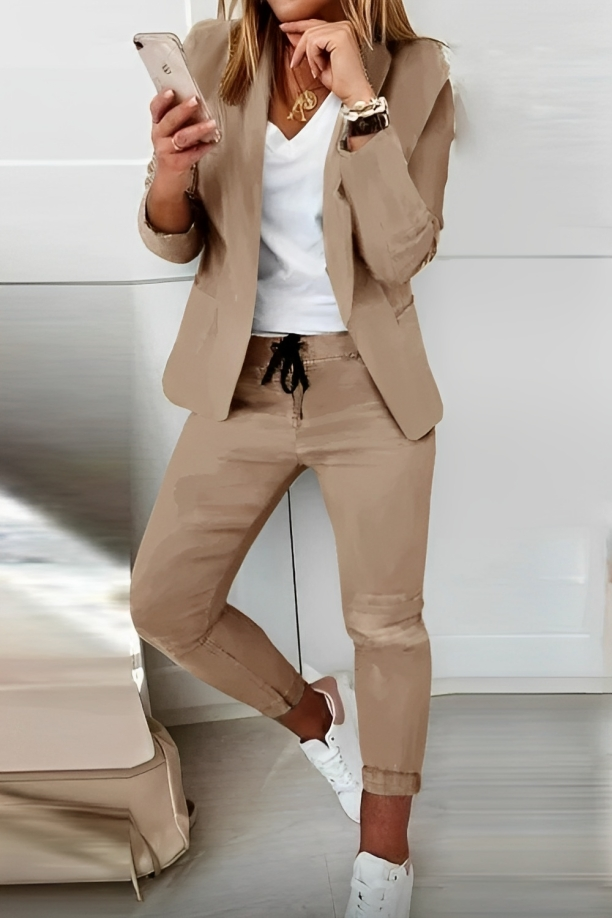 Francesca | Women's Casual Blazer and Pants Set - Black - Image 2