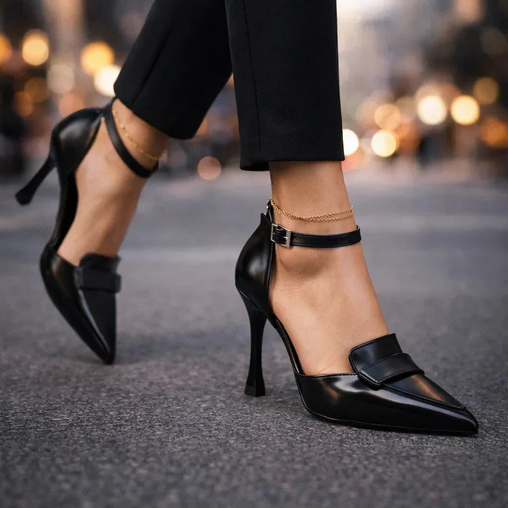 Francesca | Women's Pointed Toe Ankle Strap Heels - Brown - Image 3