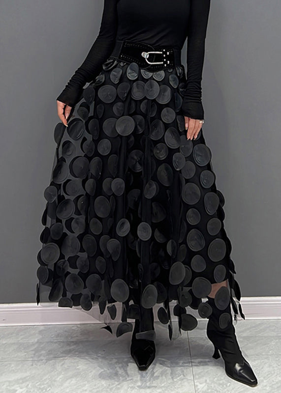 Stylish women's A-line midi skirt with effortless textured polka dots.