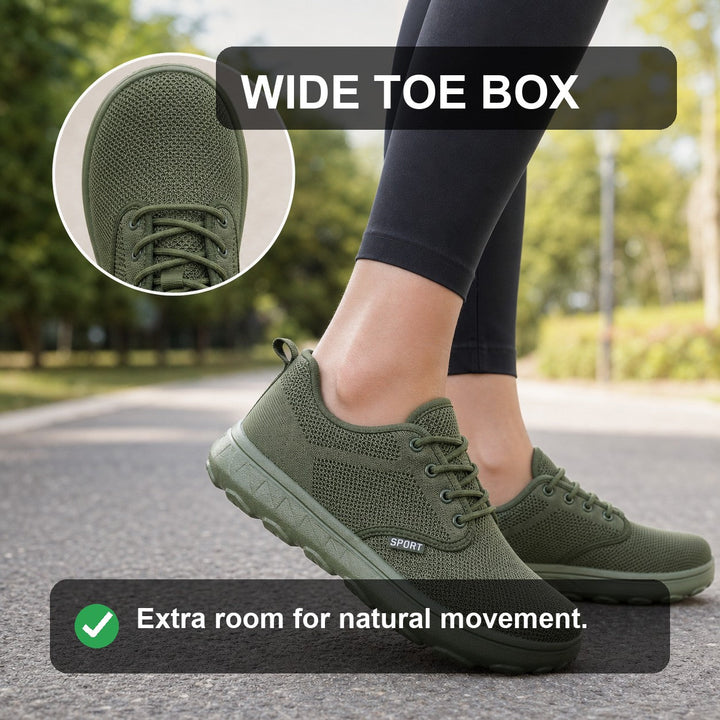 Flexible women's walking shoes with a wide toe, providing excellent support.