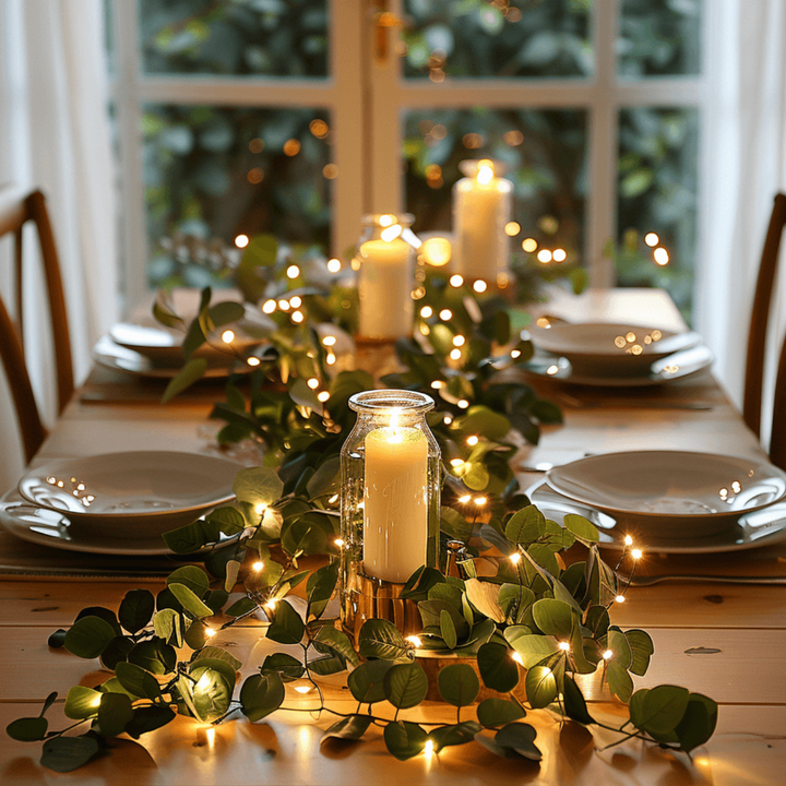 Versatile cordless olive branch LED string lights. Flexible, warm white, decorative home lighting, battery operated.
