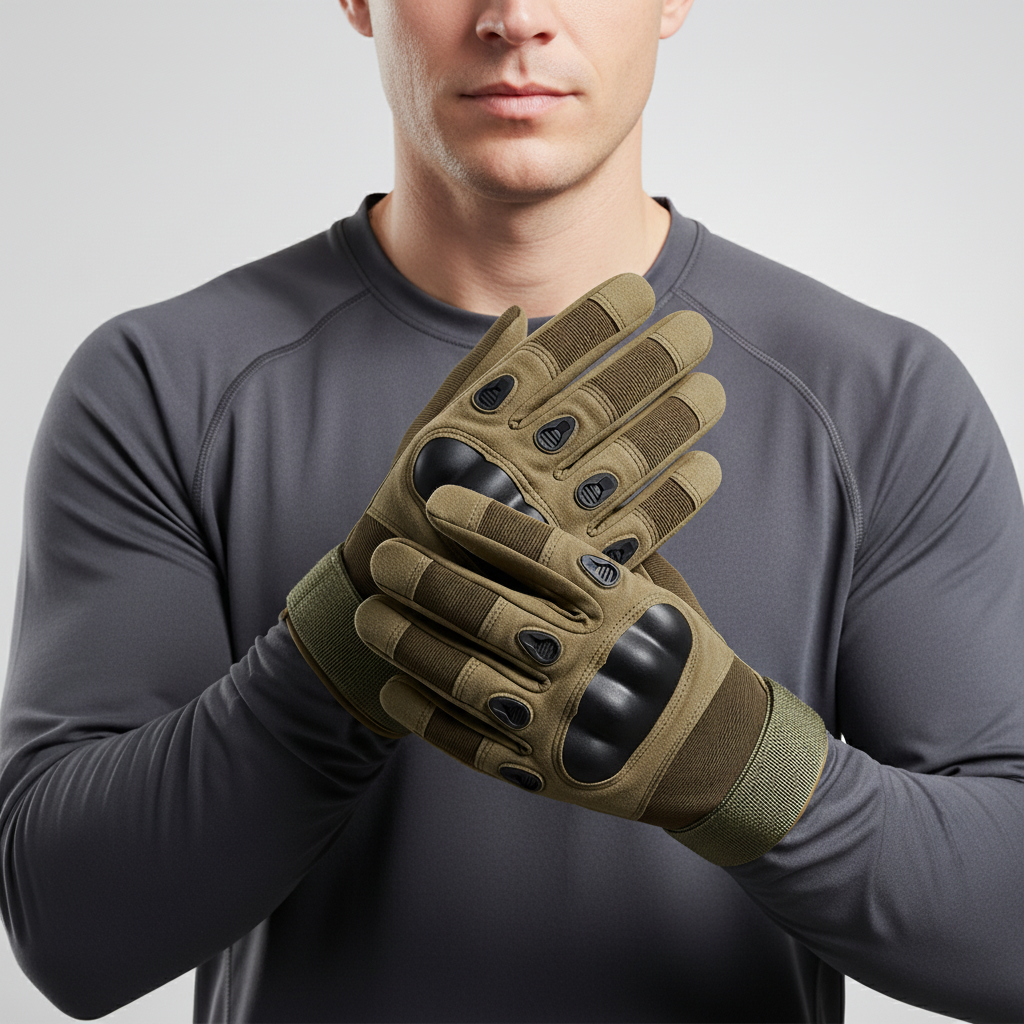 Unisex full finger tactical gloves, army green, providing enhanced grip and protection for outdoor activities.