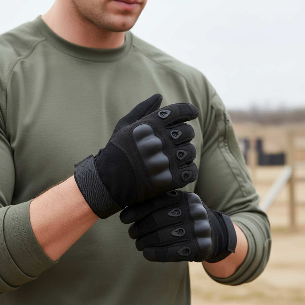Durable full finger tactical gloves for outdoor work & shooting, offering superior hand protection and enhanced grip.