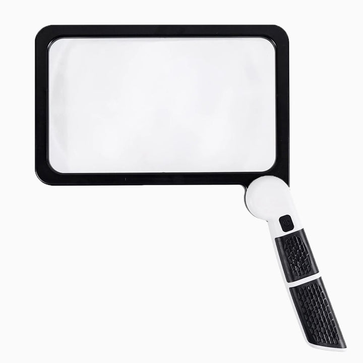 Full page 5x magnifying glass with bright LED light for comfortable reading and close-up tasks.