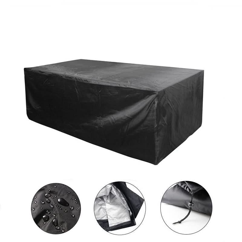 Heavy-duty waterproof outdoor cover for round or rectangular patio tables & chairs.