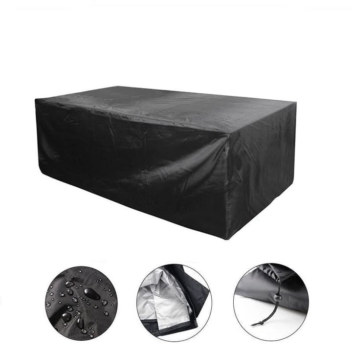 Heavy-duty waterproof outdoor cover for round or rectangular patio tables & chairs.