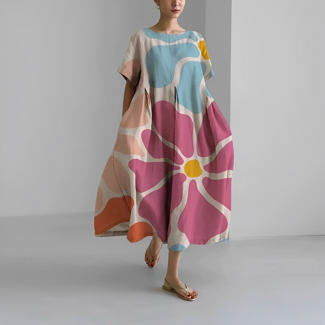 Women's retro big swing maxi dress, loose fit for vintage inspired summer wear & casual elegance.