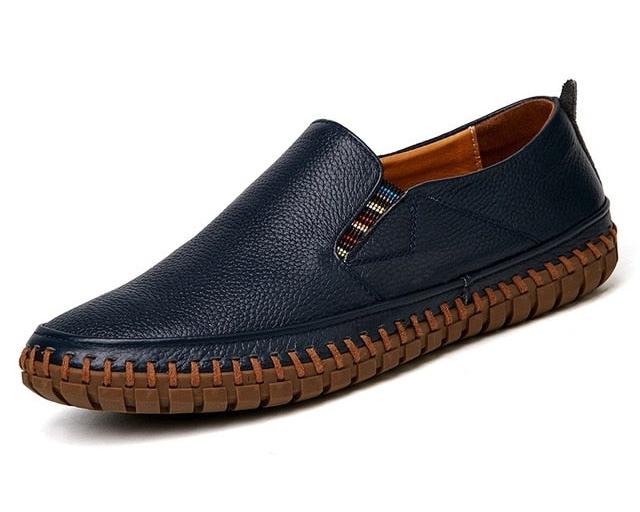 Comfortable men's moc toe slip-on loafers, ideal for daily wear with orthopedic support and style.