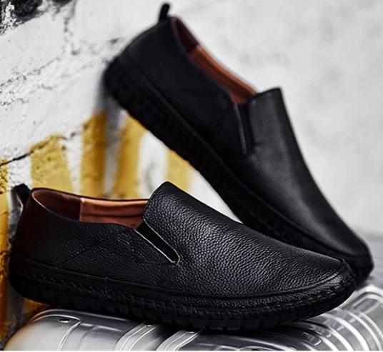 Men's comfortable slip-on loafers with elegant stitched detail, orthopedic support, and flexible sole.