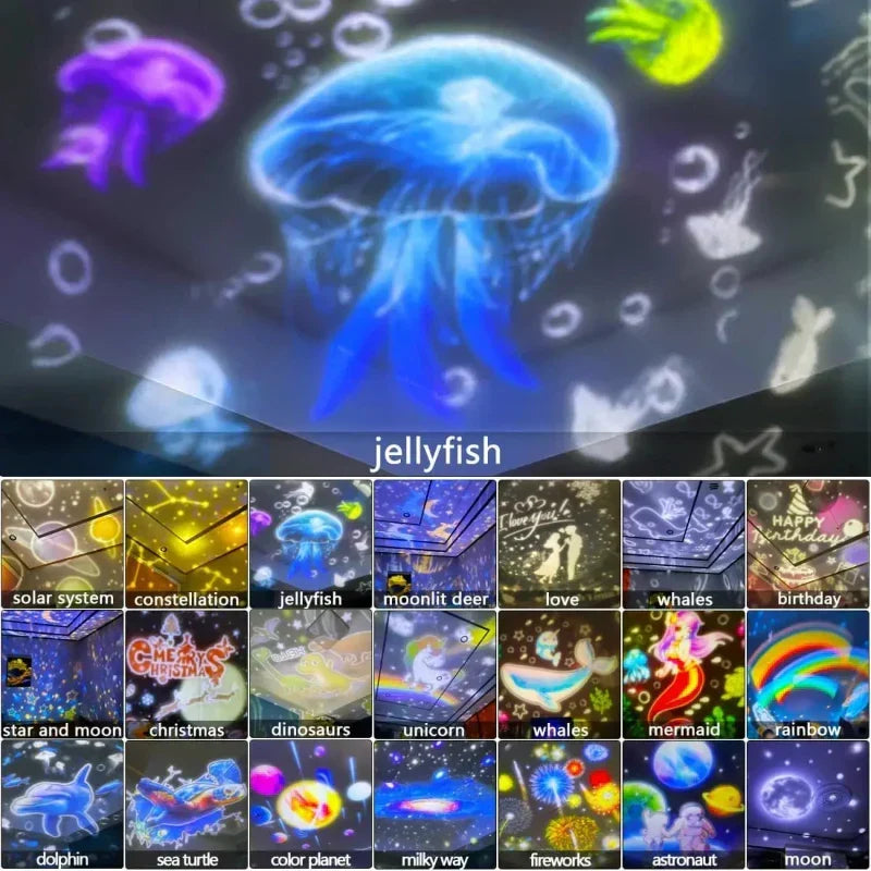 Vibrant galaxy projector night light, creating a stunning cosmic display, excellent for kids' rooms.
