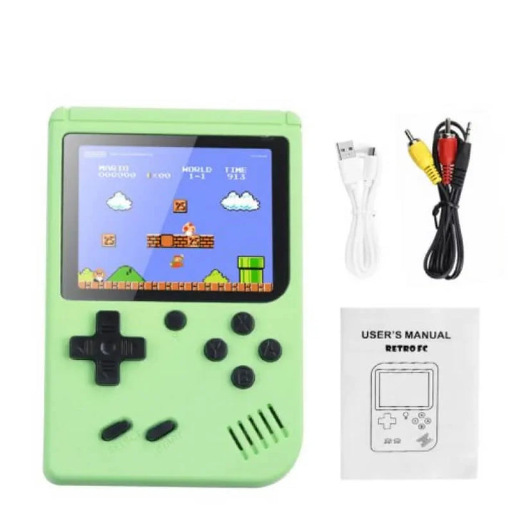 Compact Retro Gaming Device, a handheld console with 500 classic games, ideal for kids, travel, and nostalgic gaming.