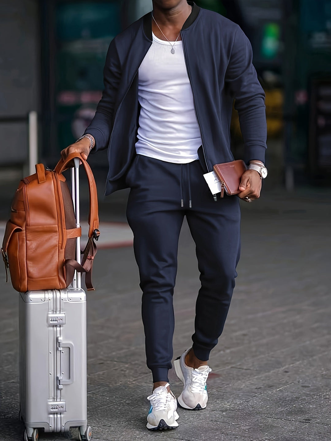 Comfortable men's jogger tracksuit set with full zip top, ideal for casual wear & leisure.