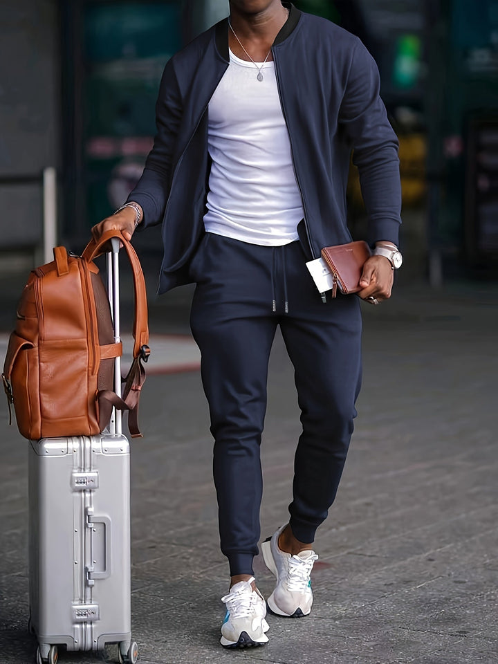 Comfortable men's jogger tracksuit set with full zip top, ideal for casual wear & leisure.