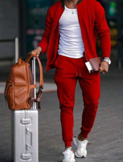 Modern men's full zip tracksuit set, versatile athletic sportswear for jogging, gym, and casual comfort.