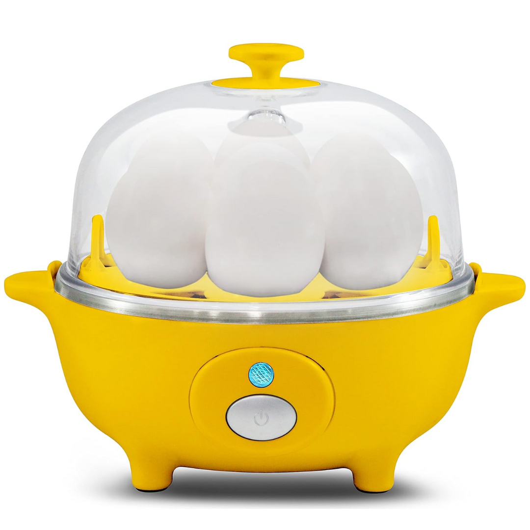 Effortless 7-egg cooker for perfectly boiled & poached eggs. Quick breakfast kitchen appliance.