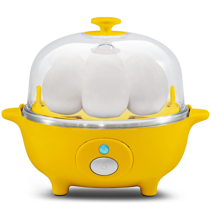 Effortless 7-egg cooker for perfectly boiled & poached eggs. Quick breakfast kitchen appliance.