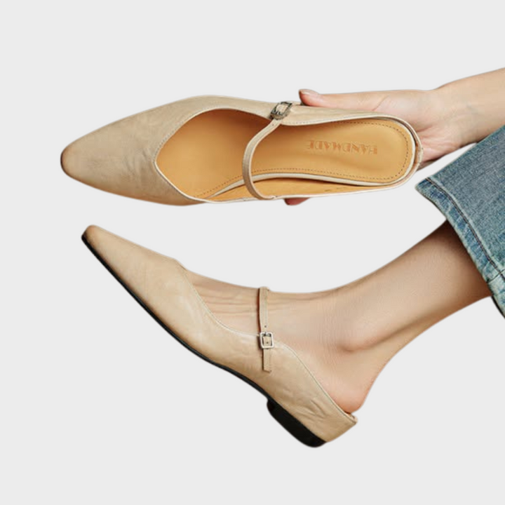 Genuine leather women's mules, elegant slip-on footwear