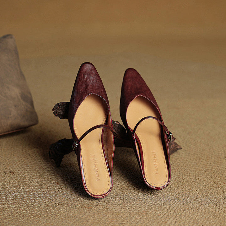 Elegant slip-on mules made with soft leather, women's footwear