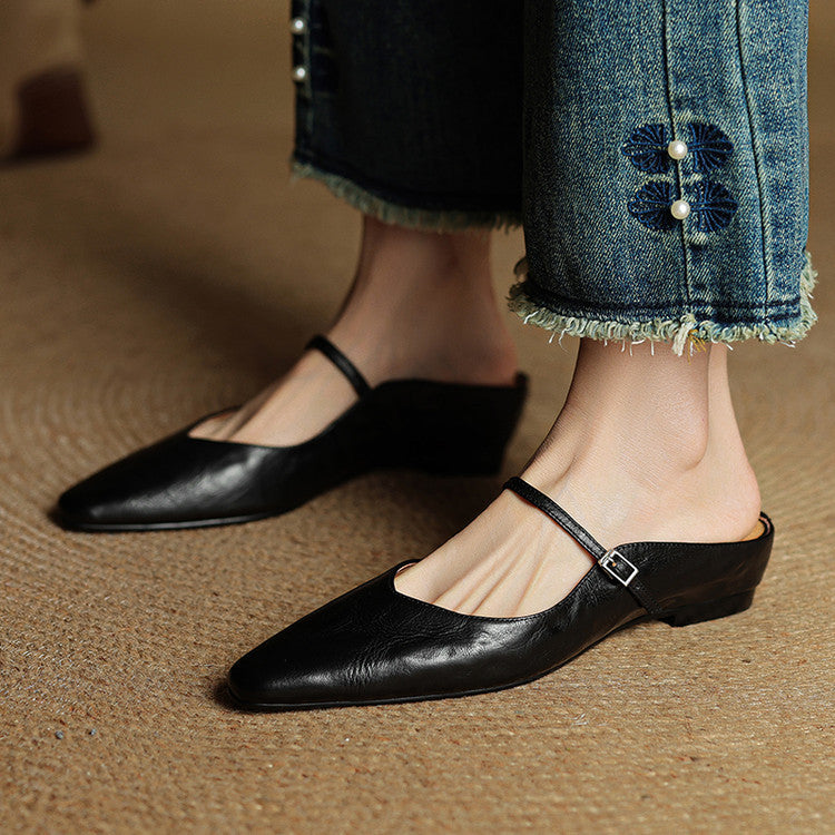 Women's dressy leather mules, elegant and comfortable slip-on design