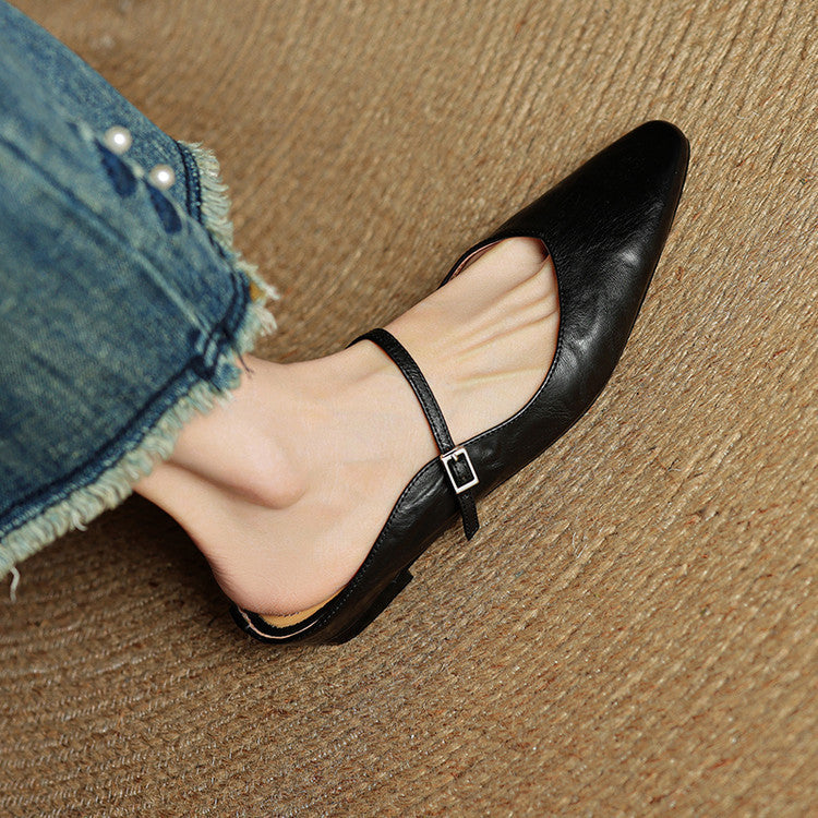 Stylish genuine leather mules, comfortable footwear for modern women