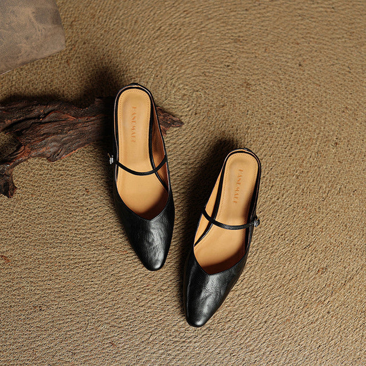 Comfortable and elegant genuine leather mules, women's fashion footwear