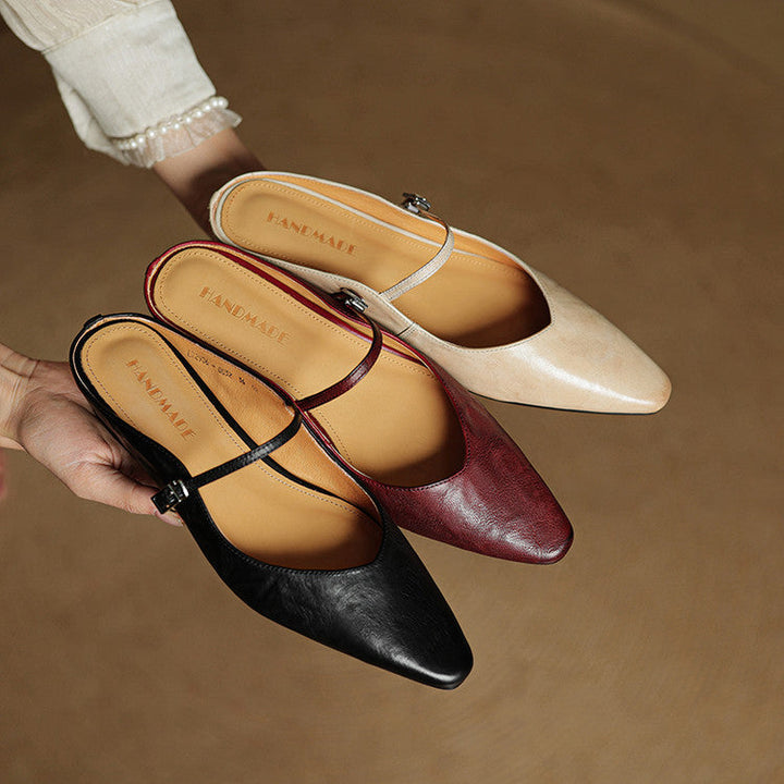 Genuine leather mules for women, combining comfort and elegant fashion