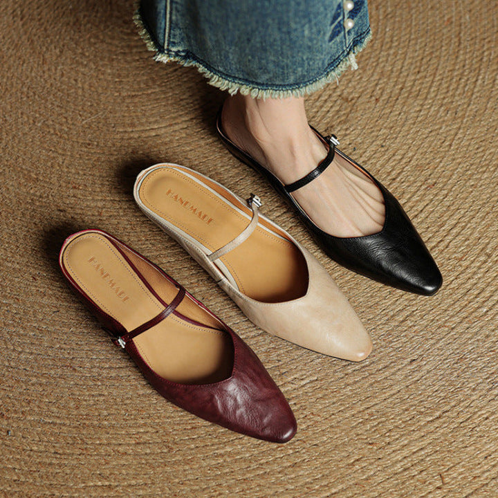 Elegant and comfortable women's leather slip-on mules, versatile footwear