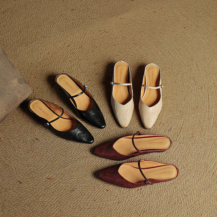 Fashionable women's genuine leather mules, chic and comfortable slip-ons