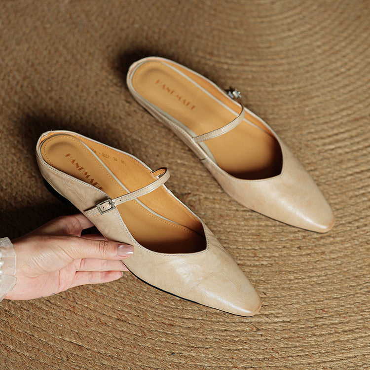 Fashionable genuine leather mules for women, comfortable slip-on design