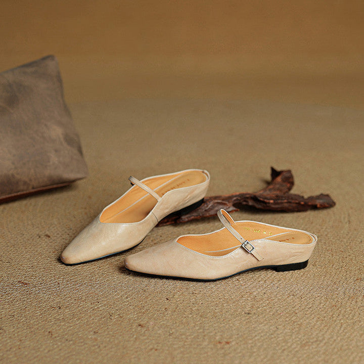 Classic genuine leather mules, comfortable everyday slip-on shoes for women