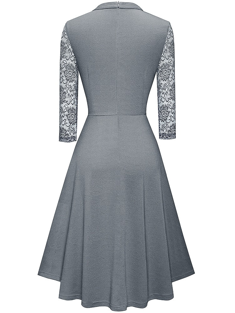Burgundy A-line cocktail dress with elegant sheer sleeves and a stylish pleated neckline for women.
